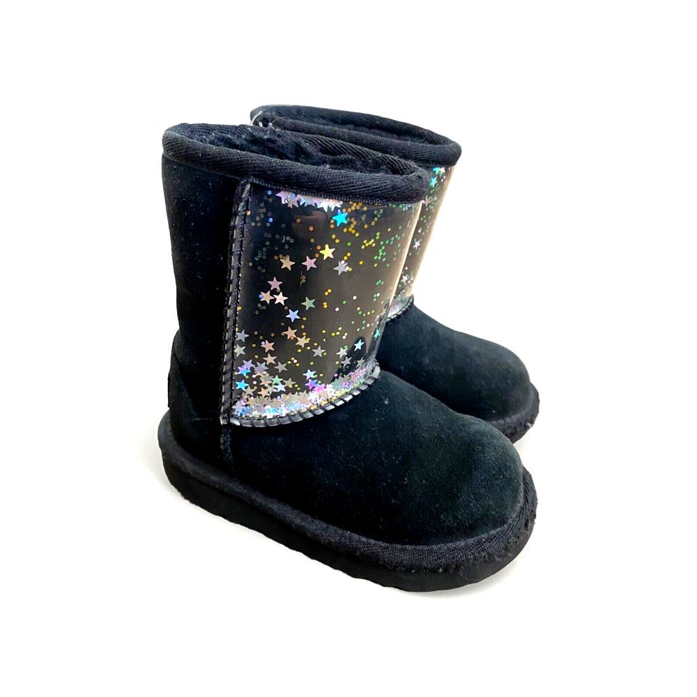 UGG Classic II Clear Glitter Boots Black Size 7 Toddler Girls Kids Star Shoes